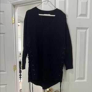 Rag & Bone Black V-Neck Sweater with grommet side detail